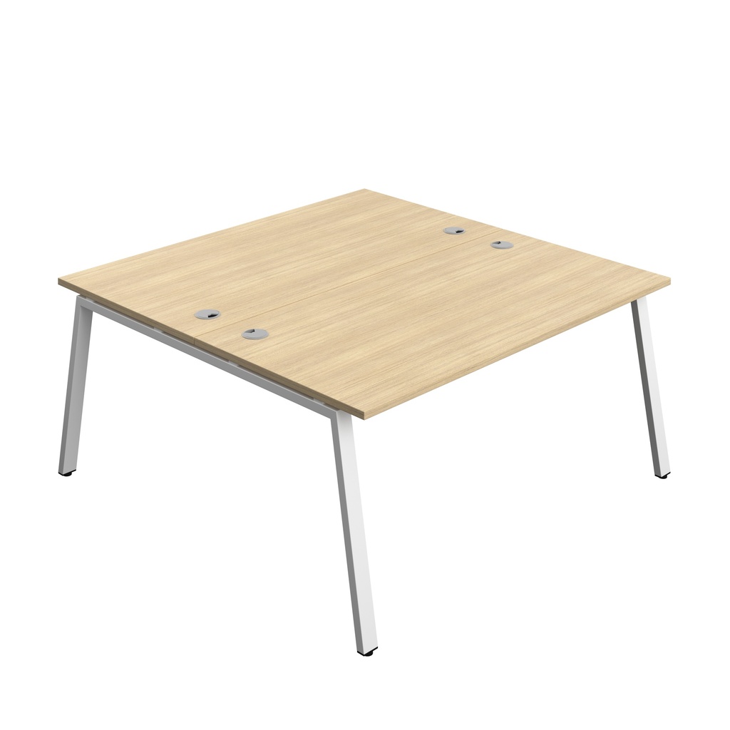 Synergy|2P Bench Desk|Cable Ports|A-Frame|1600X800|Nova Oak-White