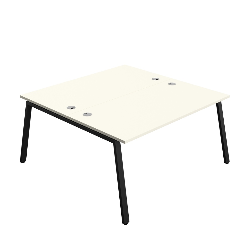 Synergy|2P Bench Desk|Cable Ports|A-Frame|1600X800|White-Black