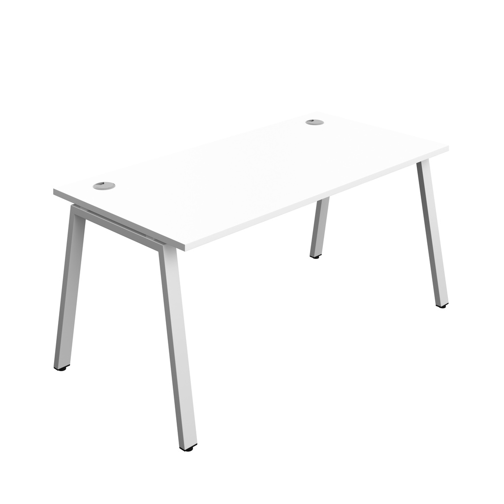 Synergy|1P Bench Desk|Cable Ports|A-Frame|1600X800|White-Silver