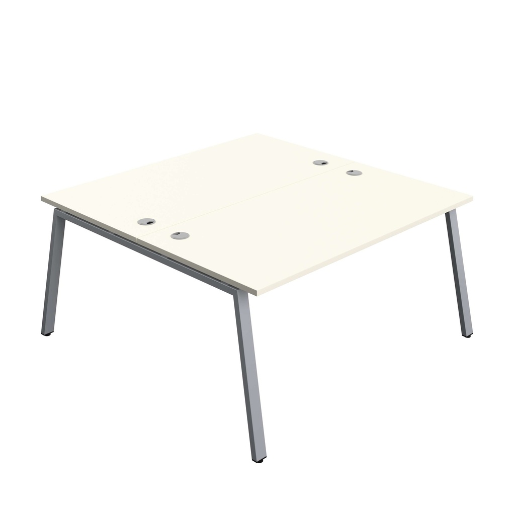 Synergy Bench With Cable Ports: 2 Person (Fsc) | A-Frame Leg | 1600 X 800 | White/Silver
