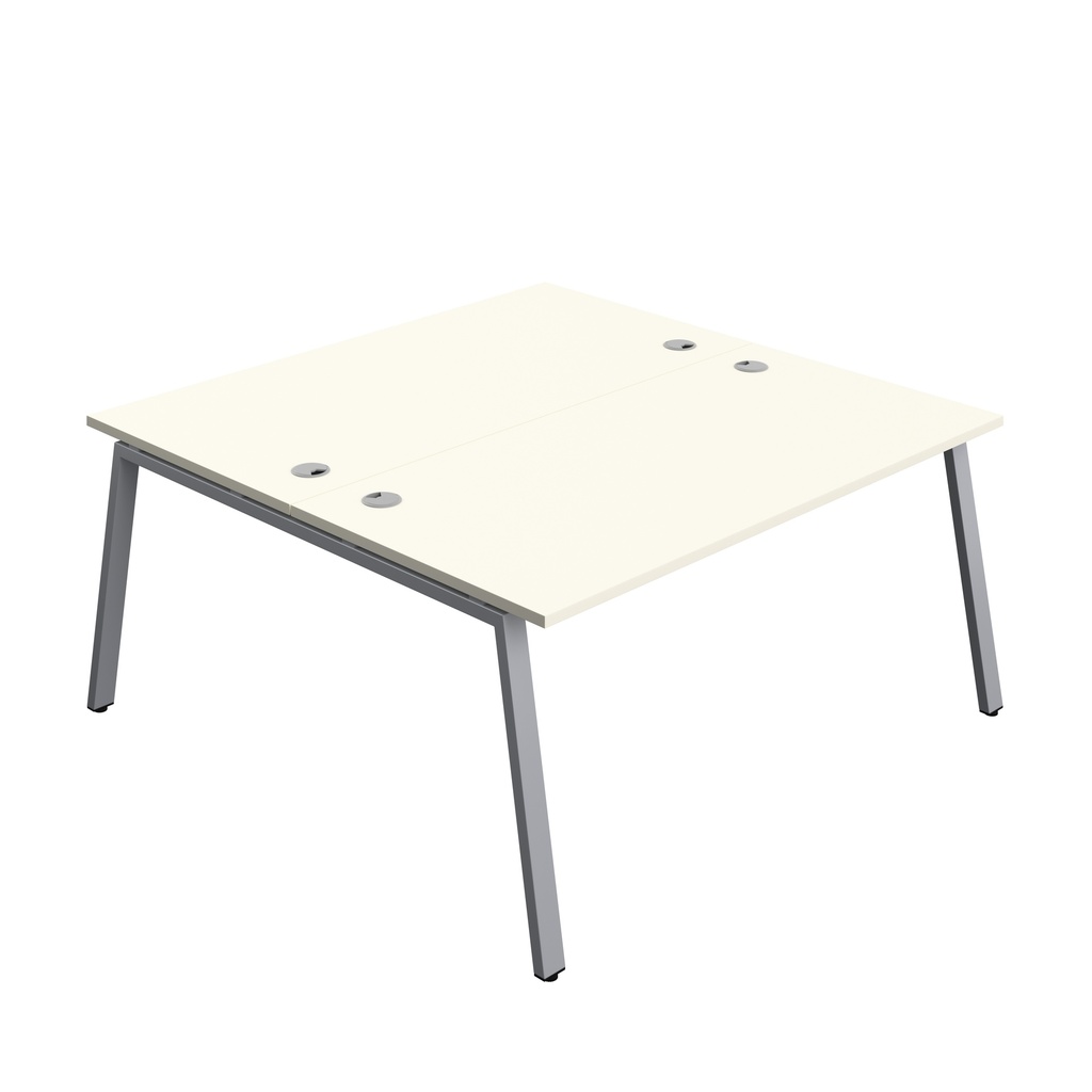 Synergy|2P Bench Desk|Cable Ports|A-Frame|1600X800|White-Silver