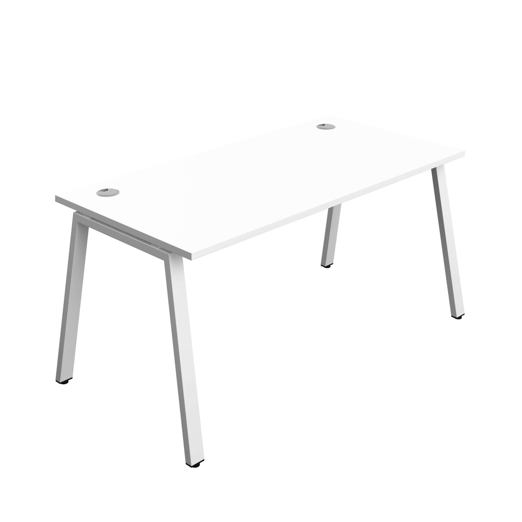 Synergy Bench With Cable Ports: 1 Person (Fsc) | A-Frame Leg | 1600 X 800 | White/White