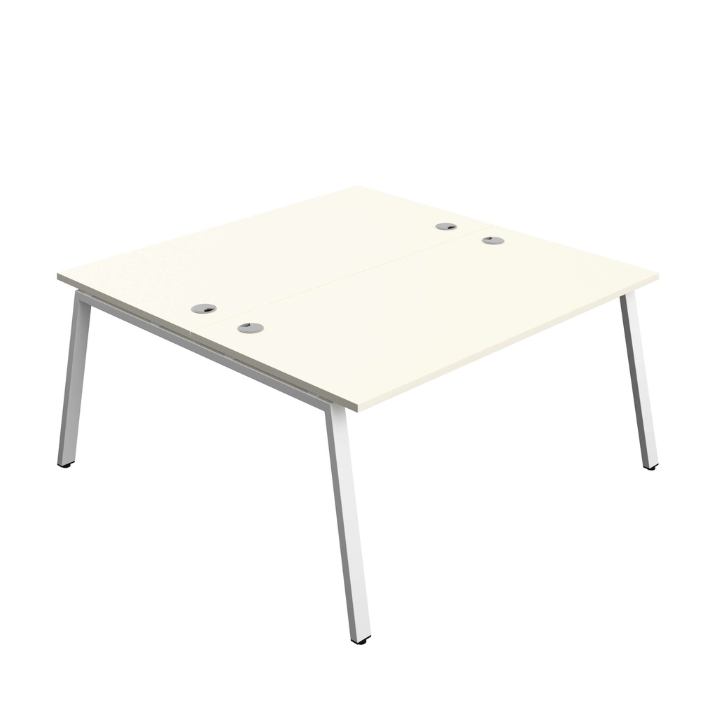 Synergy Bench With Cable Ports: 2 Person (Fsc) | A-Frame Leg | 1600 X 800 | White/White