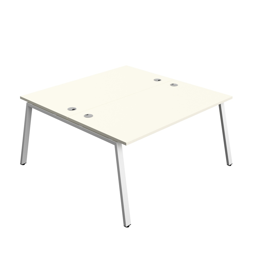 Synergy|2P Bench Desk|Cable Ports|A-Frame|1600X800|White-White