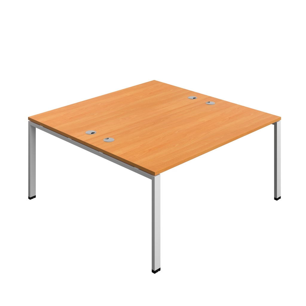 Synergy|2P Bench Desk|Cable Ports|Goal Post|1600X800|Beech-Silver
