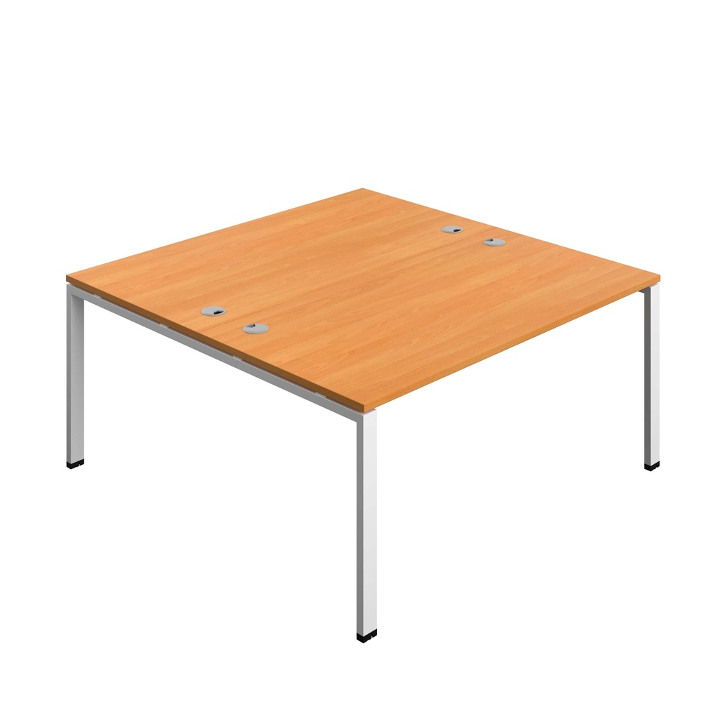 Synergy Bench With Cable Ports: 2 Person (Fsc) | Goal Post Leg | 1600 X 800 | Beech/White