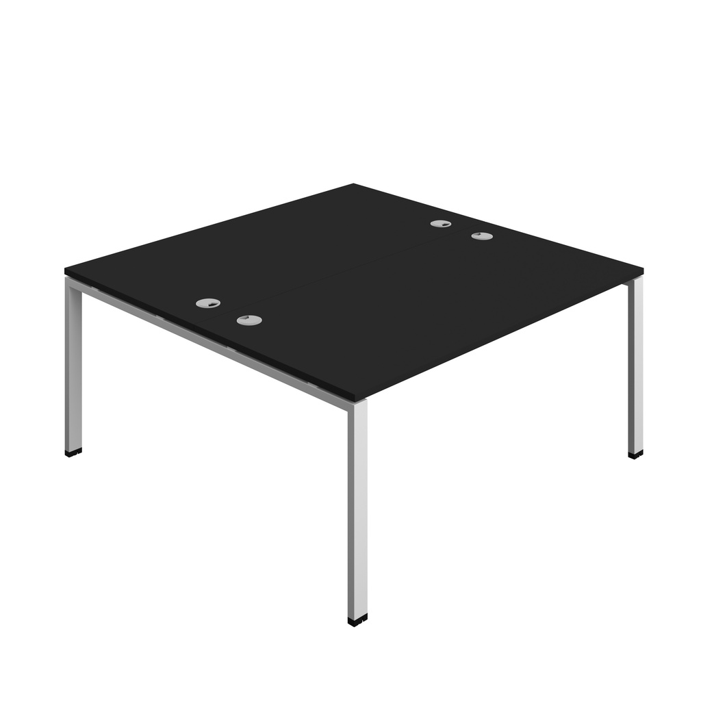 Synergy|2P Bench Desk|Cable Ports|Goal Post|1600X800|Black-Silver