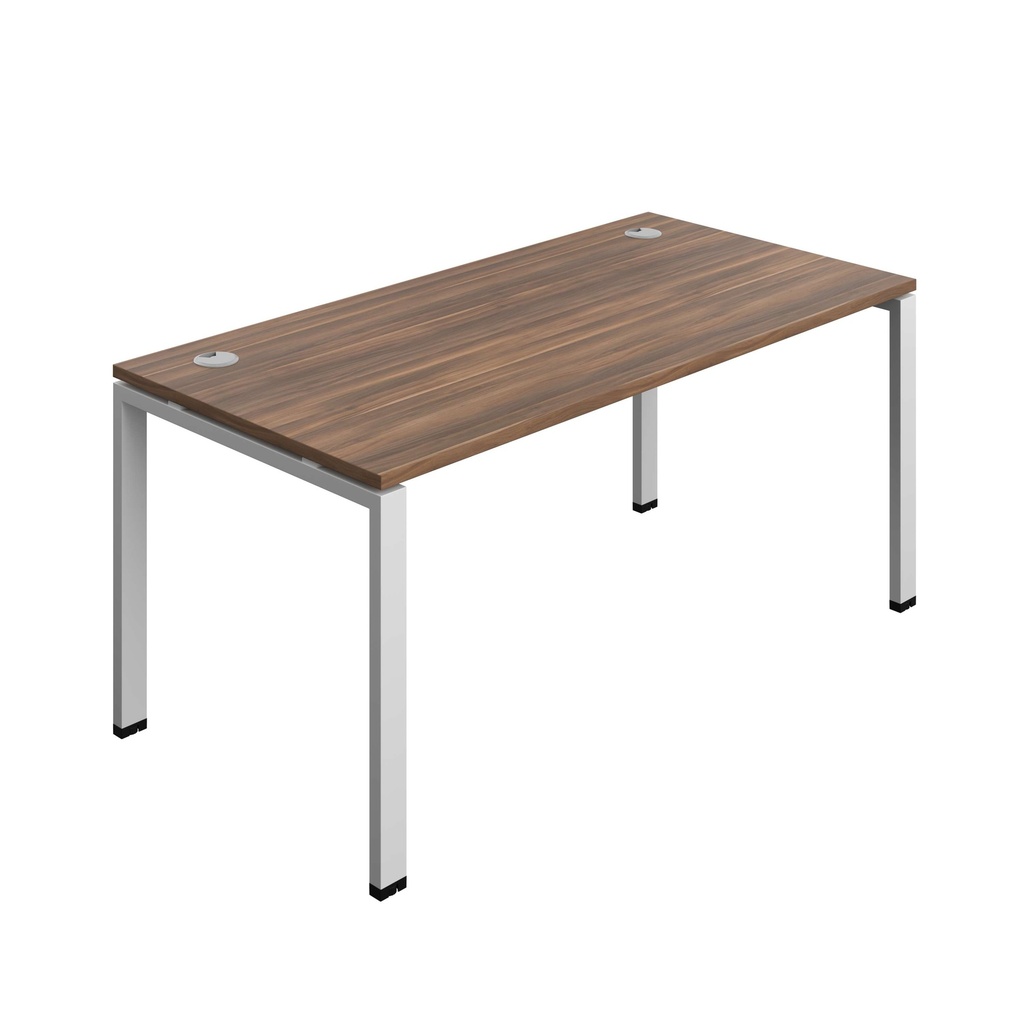 Synergy Bench With Cable Ports: 1 Person (Fsc) | Goal Post Leg | 1600 X 800 | Dark Walnut/Silver
