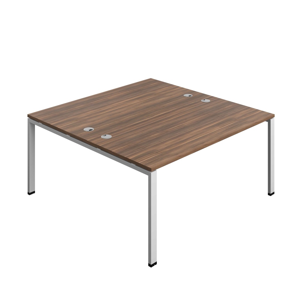 Synergy Bench With Cable Ports: 2 Person (Fsc) | Goal Post Leg | 1600 X 800 | Dark Walnut/Silver