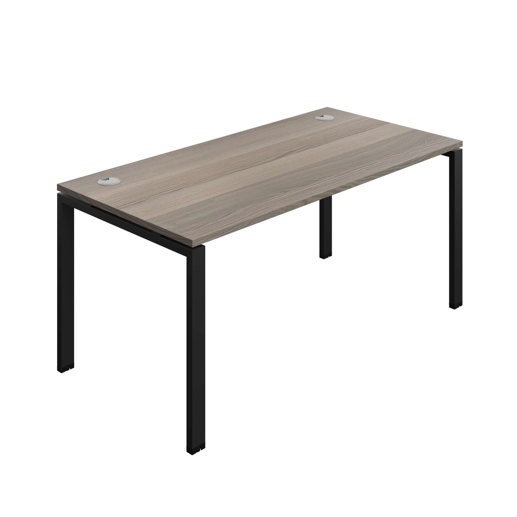 Synergy Bench With Cable Ports: 1 Person (Fsc) | Goal Post Leg | 1600 X 800 | Grey Oak/Black