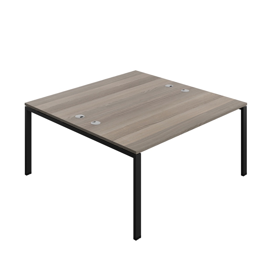Synergy|2P Bench Desk|Cable Ports|Goal Post|1600X800|Grey Oak-Black