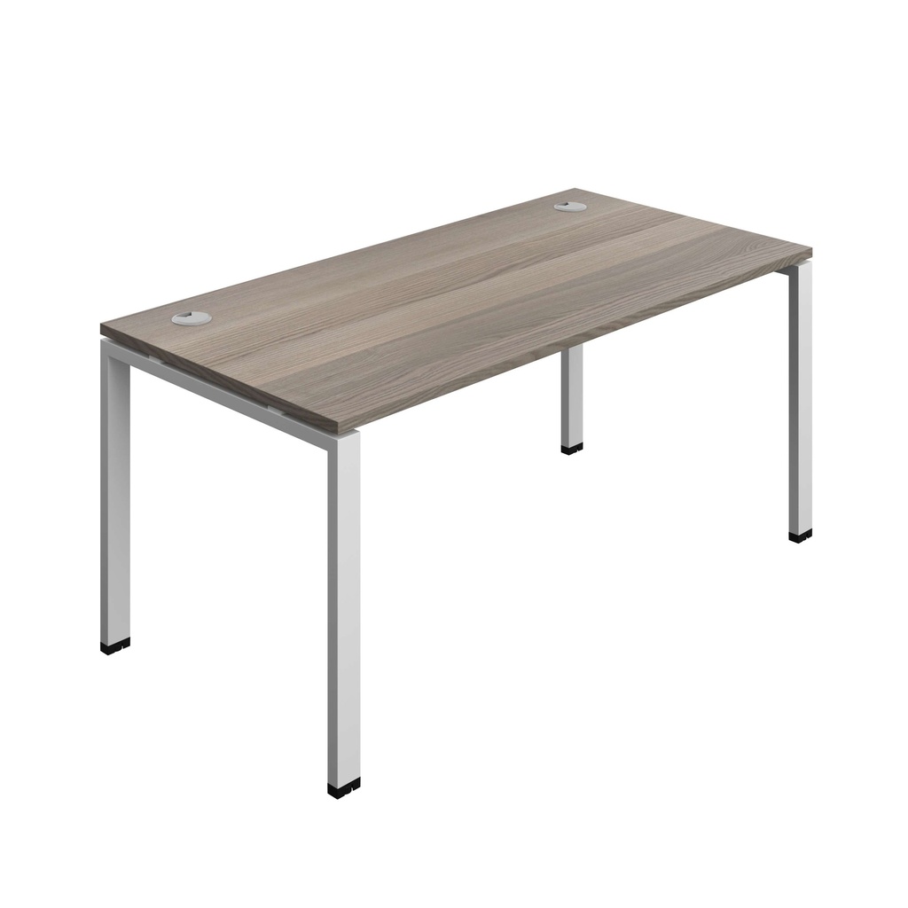 Synergy Bench With Cable Ports: 1 Person (Fsc) | Goal Post Leg | 1600 X 800 | Grey Oak/Silver