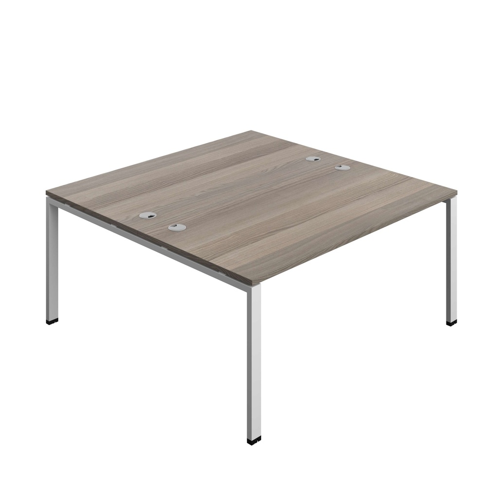 Synergy Bench With Cable Ports: 2 Person (Fsc) | Goal Post Leg | 1600 X 800 | Grey Oak/Silver
