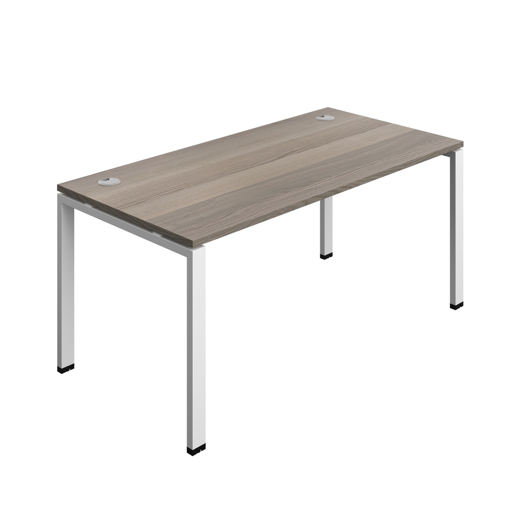 Synergy|1P Bench Desk|Cable Port|Goal Post|1600X800|Grey Oak-White