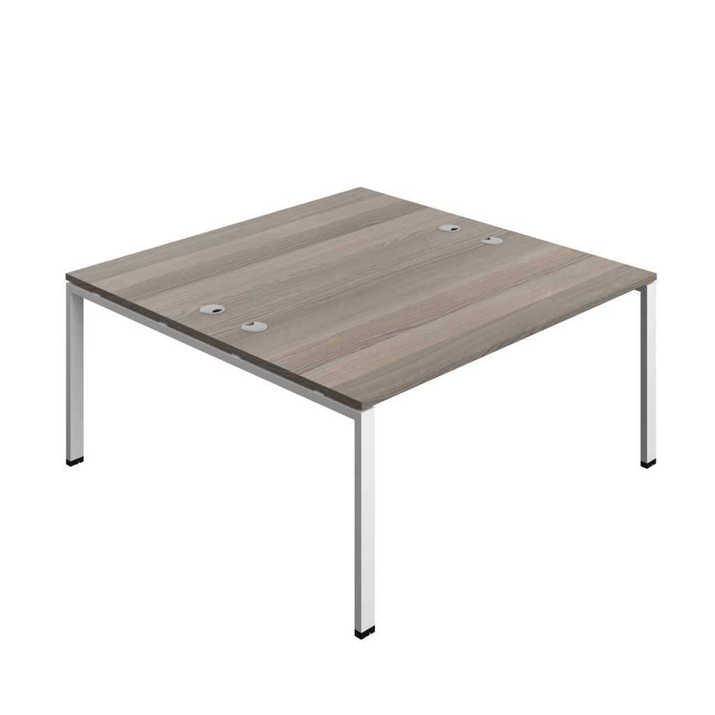 Synergy|2P Bench Desk|Cable Ports|Goal Post|1600X800|Grey Oak-White