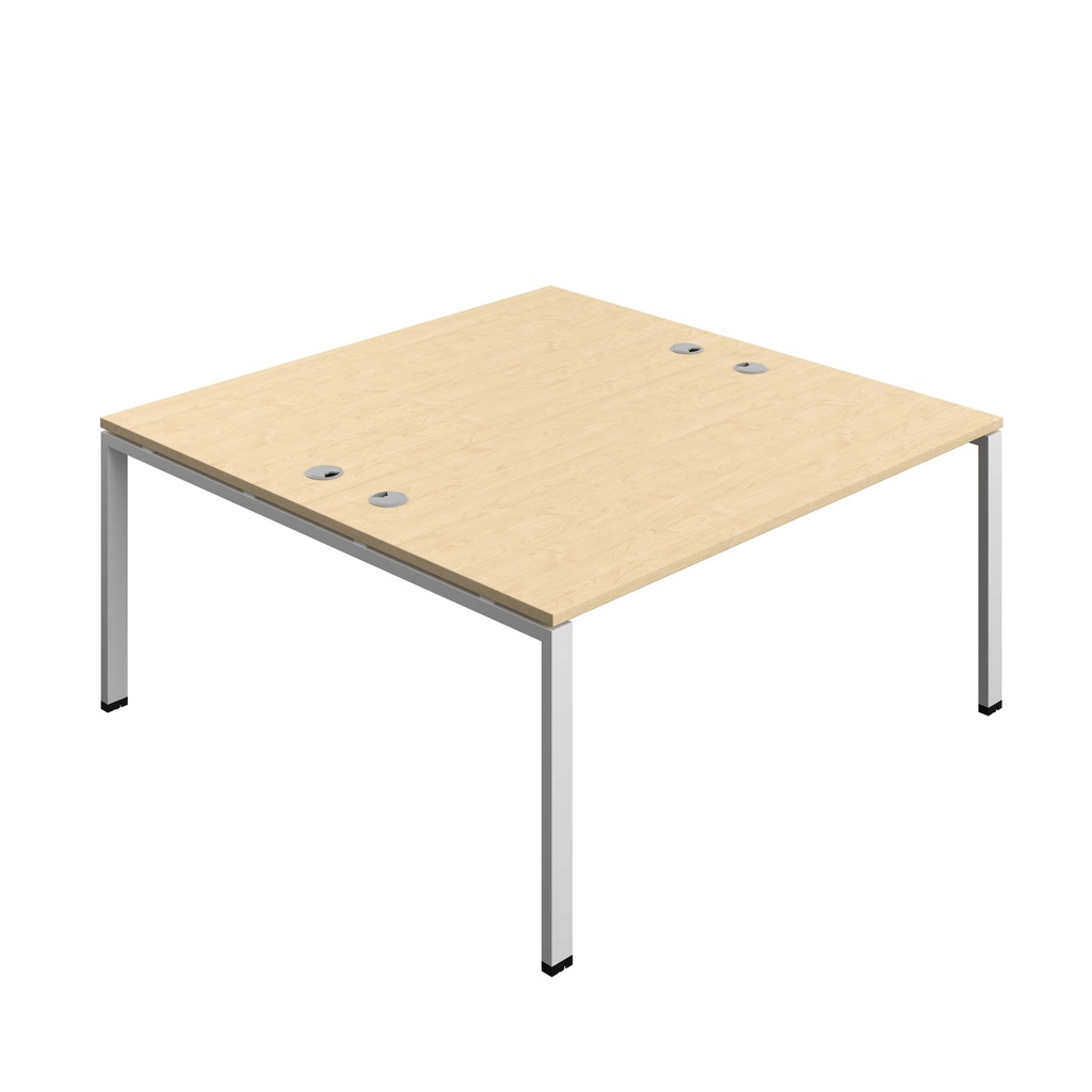 Synergy Bench With Cable Ports: 2 Person (Fsc) | Goal Post Leg | 1600 X 800 | Maple/Silver