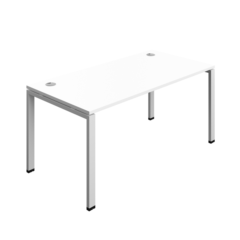 Synergy|1P Bench Desk|Cable Port|Goal Post|1600X800|White-Silver