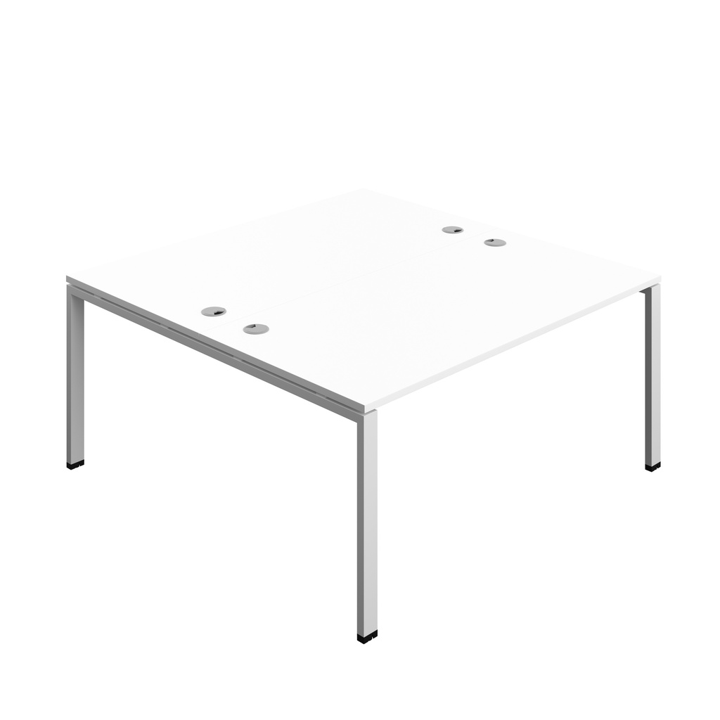 Synergy|2P Bench Desk|Cable Ports|Goal Post|1600X800|White-Silver