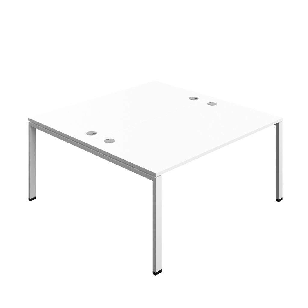 Synergy|2P Bench Desk|Cable Ports|Goal Post|1600X800|White-White