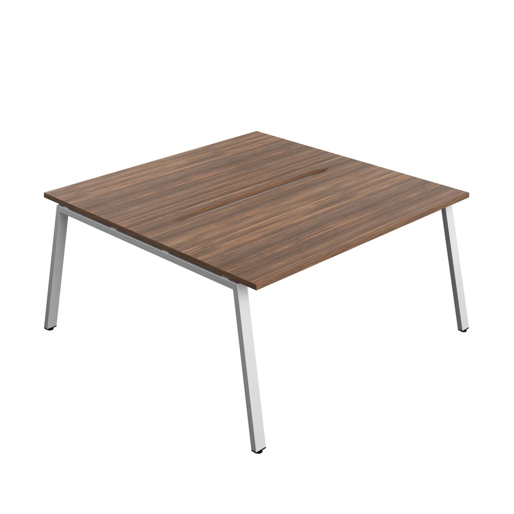 Synergy Bench With Cut Out: 2 Person (Fsc) | A-Frame Leg | 1600 X 800 | Dark Walnut/Silver