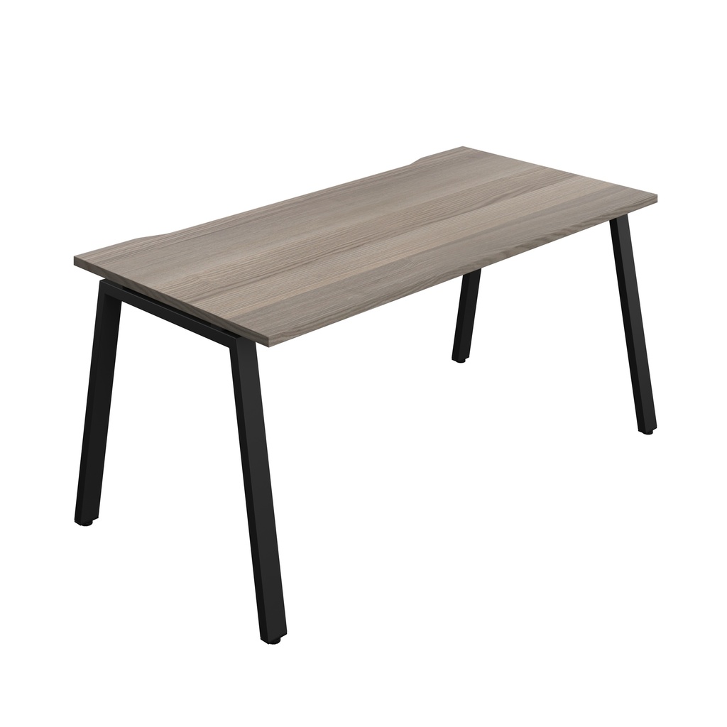 Synergy Bench With Cut Out: 1 Person (Fsc) | A-Frame Leg | 1600 X 800 | Grey Oak/Black