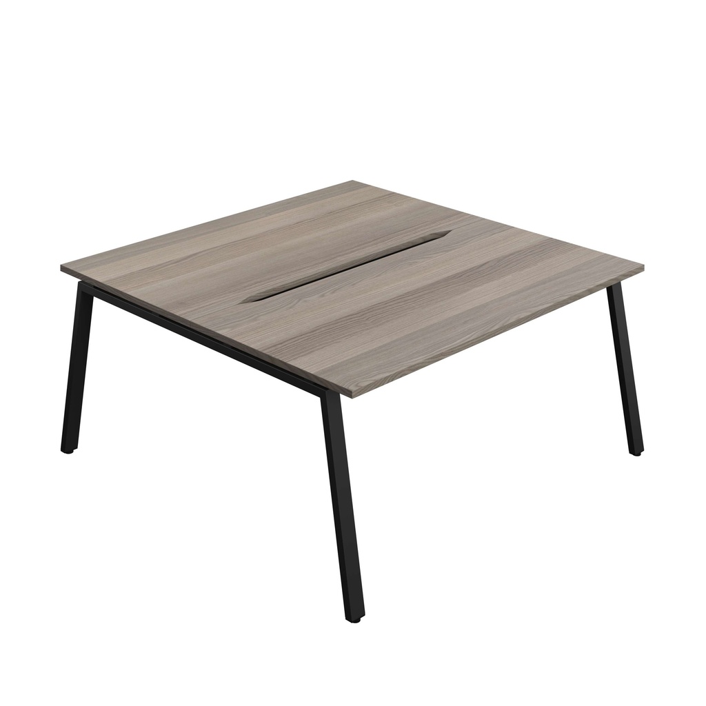 Synergy Bench With Cut Out: 2 Person (Fsc) | A-Frame Leg | 1600 X 800 | Grey Oak/Black