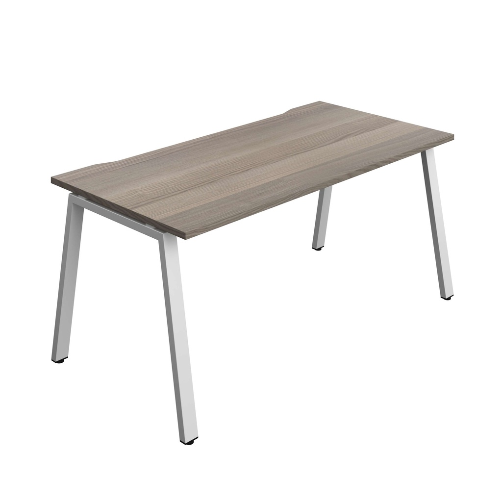Synergy Bench With Cut Out: 1 Person (Fsc) | A-Frame Leg | 1600 X 800 | Grey Oak/Silver
