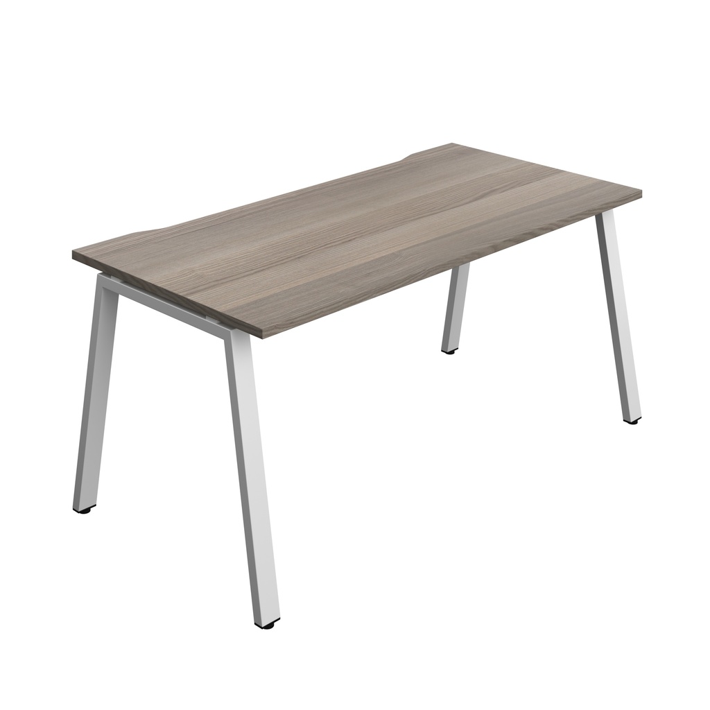 Synergy|1P Bench Desk|Cut Out|A-Frame|1600X800|Grey Oak-Silver