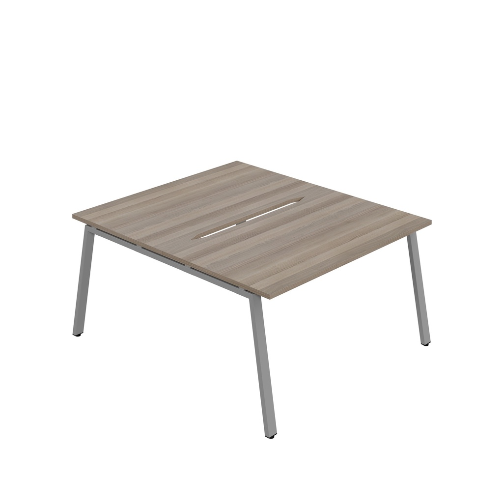 Synergy|2P Bench Desk|Cut Out|A-Frame|1600X800|Grey Oak-Silver