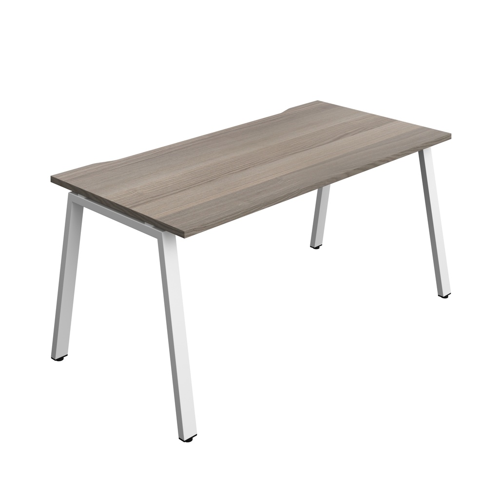 Synergy Bench With Cut Out: 1 Person (Fsc) | A-Frame Leg | 1600 X 800 | Grey Oak/White