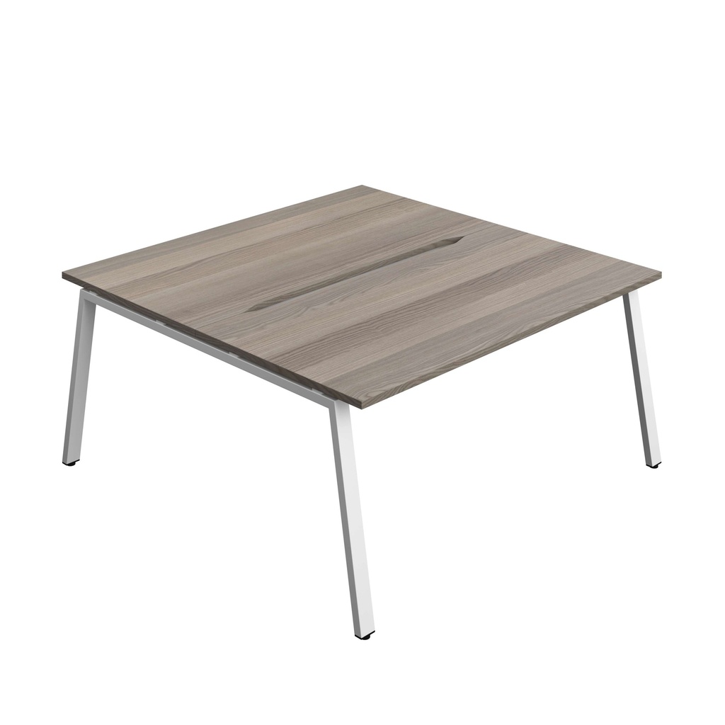 Synergy Bench With Cut Out: 2 Person (Fsc) | A-Frame Leg | 1600 X 800 | Grey Oak/White