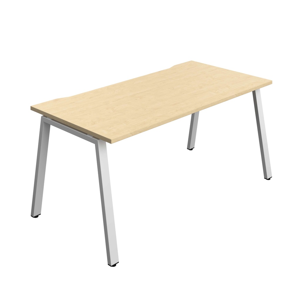 Synergy Bench With Cut Out: 1 Person (Fsc) | A-Frame Leg | 1600 X 800 | Maple/Silver