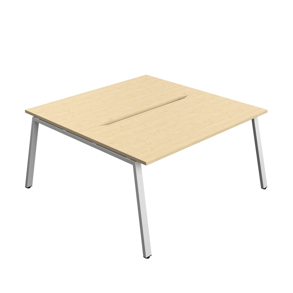 Synergy Bench With Cut Out: 2 Person (Fsc) | A-Frame Leg | 1600 X 800 | Maple/Silver