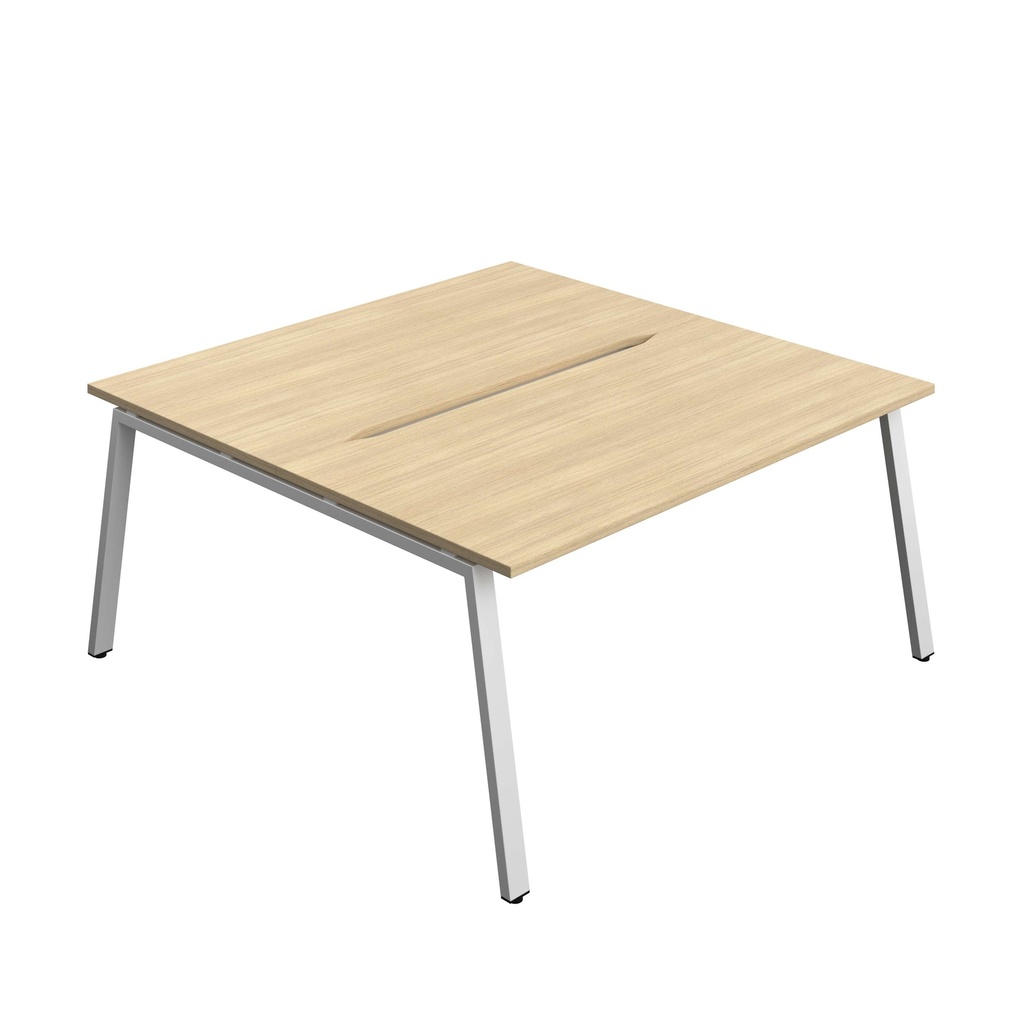 Synergy Bench With Cut Out: 2 Person (Fsc) | A-Frame Leg | 1600 X 800 | Nova Oak/Silver