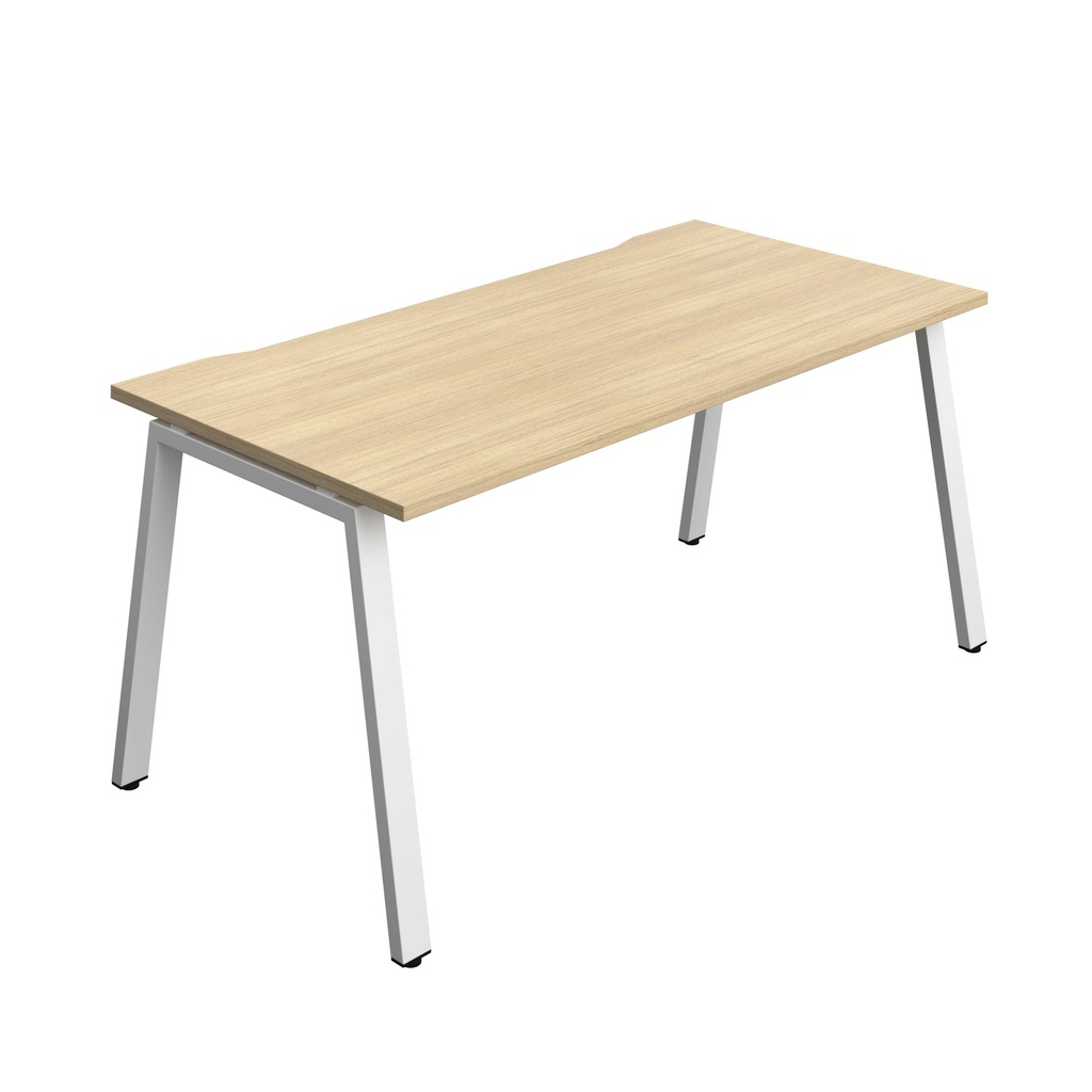 Synergy Bench With Cut Out: 1 Person (Fsc) | A-Frame Leg | 1600 X 800 | Nova Oak/White
