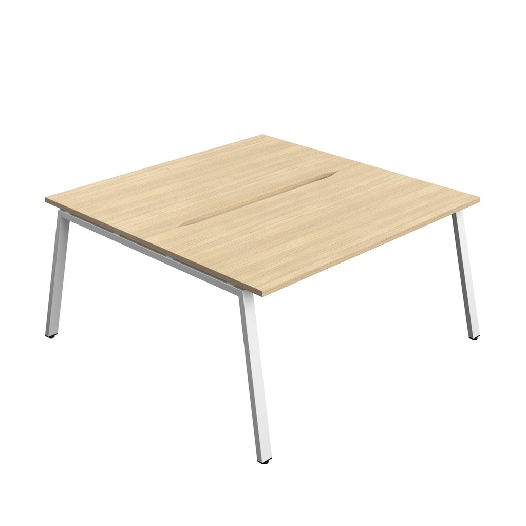 Synergy Bench With Cut Out: 2 Person (Fsc) | A-Frame Leg | 1600 X 800 | Nova Oak/White