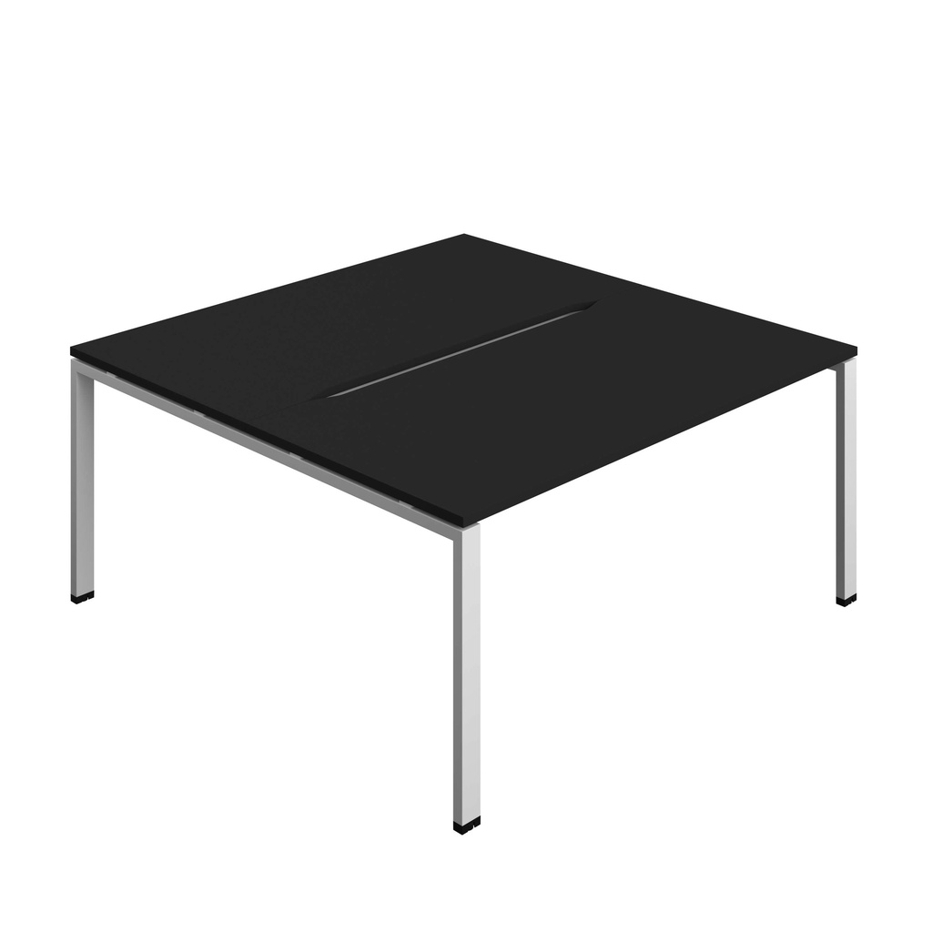 Synergy Bench With Cut Out: 2 Person (Fsc) | Goal Post Leg | 1600 X 800 | Black/Silver