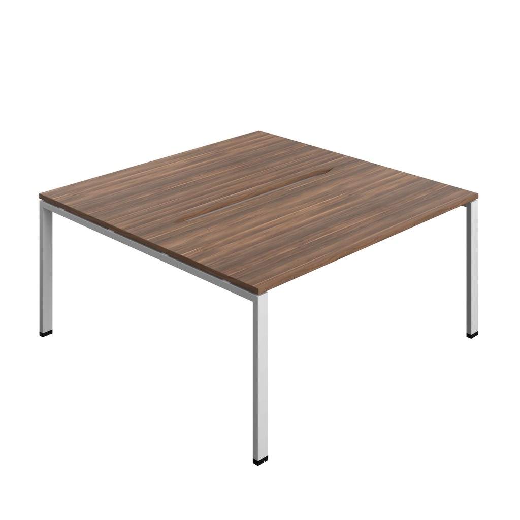Synergy Bench With Cut Out: 2 Person (Fsc) | Goal Post Leg | 1600 X 800 | Dark Walnut/Silver