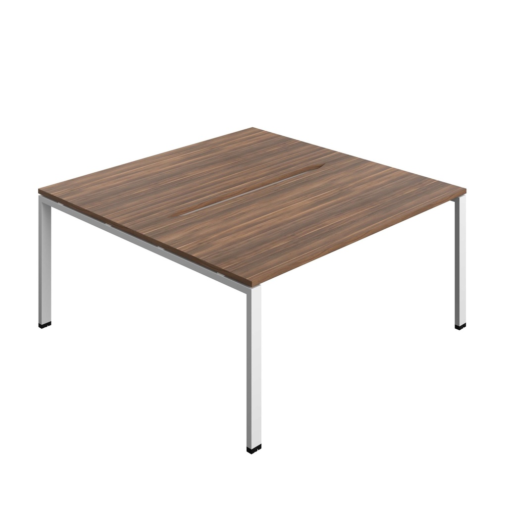 Synergy Bench With Cut Out: 2 Person (Fsc) | Goal Post Leg | 1600 X 800 | Dark Walnut/White