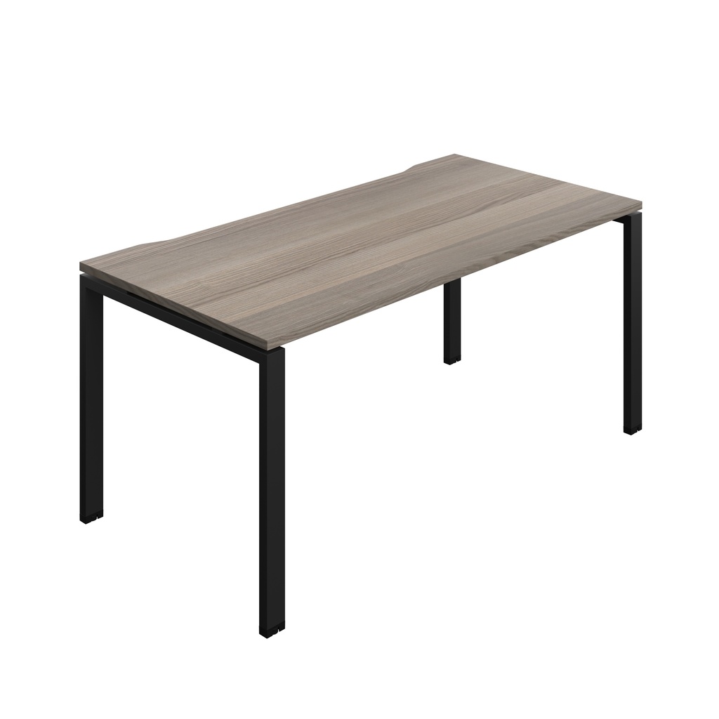Synergy Bench With Cut Out: 1 Person (Fsc) | Goal Post Leg | 1600 X 800 | Grey Oak/Black