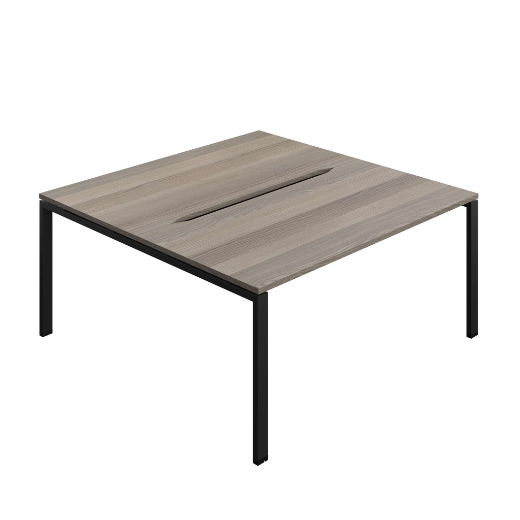 Synergy Bench With Cut Out: 2 Person (Fsc) | Goal Post Leg | 1600 X 800 | Grey Oak/Black