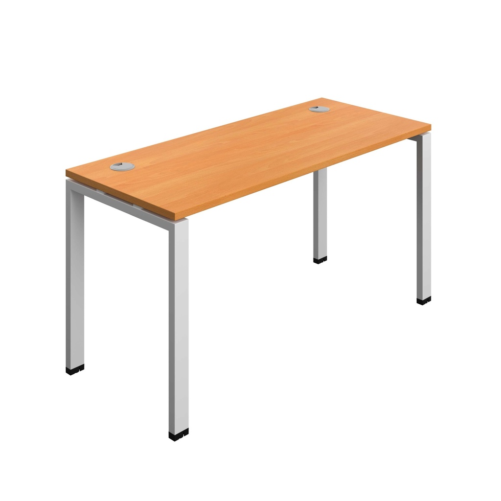 Synergy|1P Bench Desk|Cable Ports|Goal Post|1400X600|Unlimited-Silver