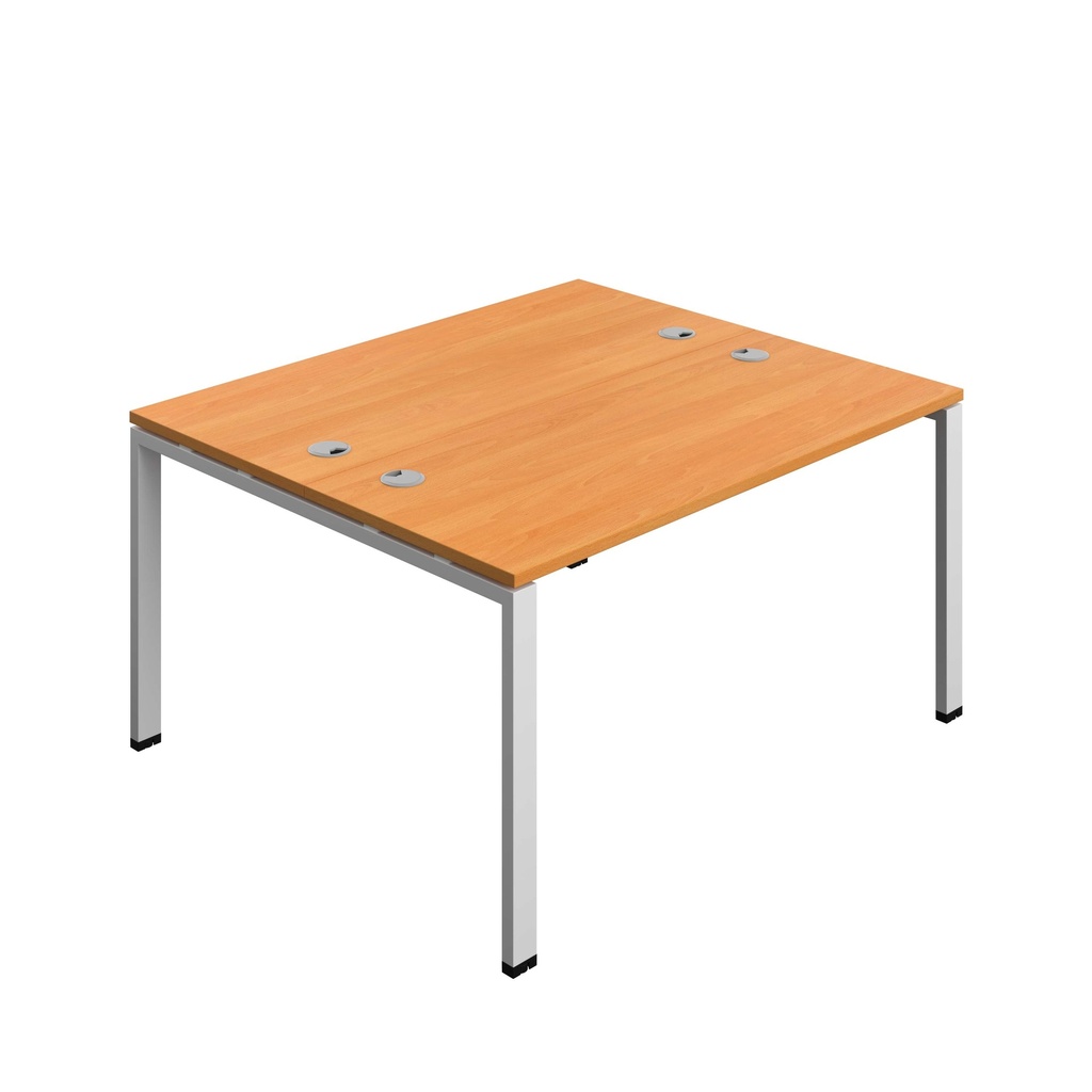 Synergy|2P Bench Desk|Cable Ports|Goal Post|1400X600|Unlimited-Silver