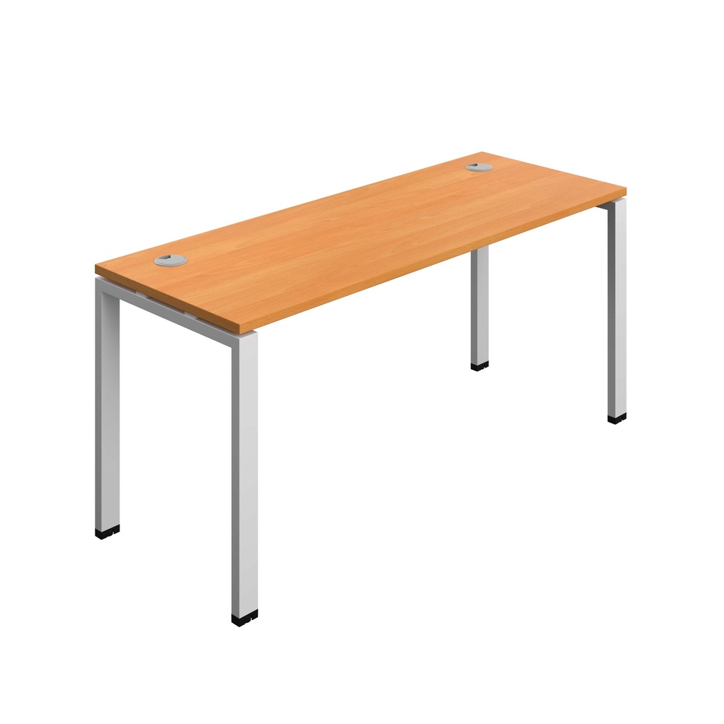 Synergy|1P Bench Desk|Cable Ports|Goal Post|1600X700|Unlimited-Silver