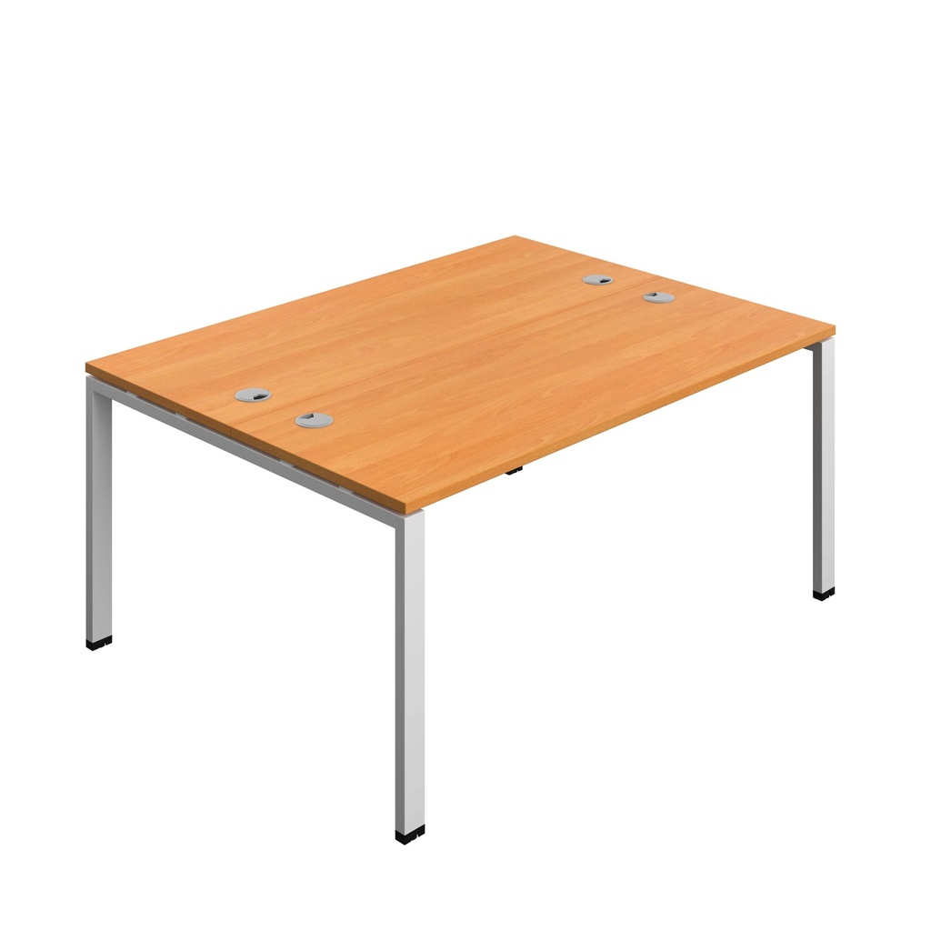 Synergy|2P Bench Desk|Cable Ports|Goal Post|1600X700|Unlimited-Silver