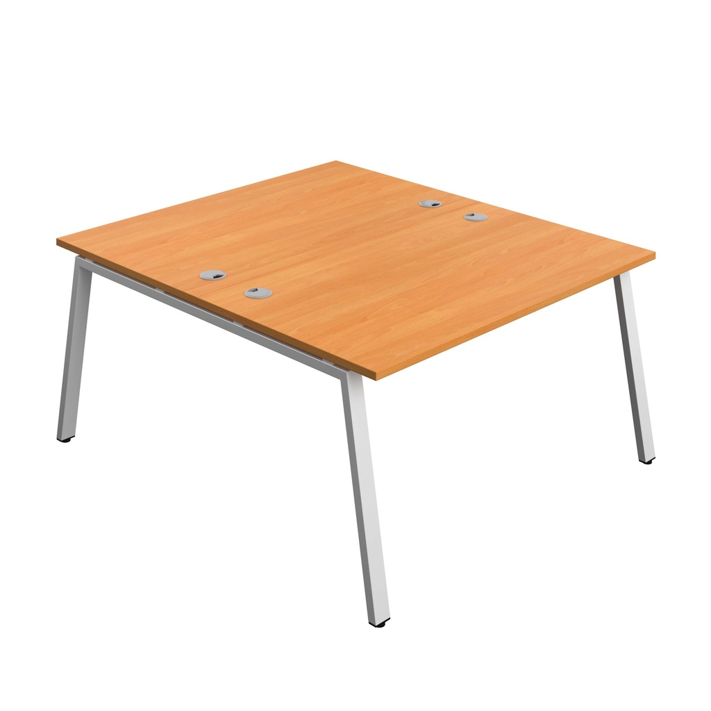 Synergy|2P Bench Desk|Cable Ports|A-Frame|1400X800|Unlimited-Silver