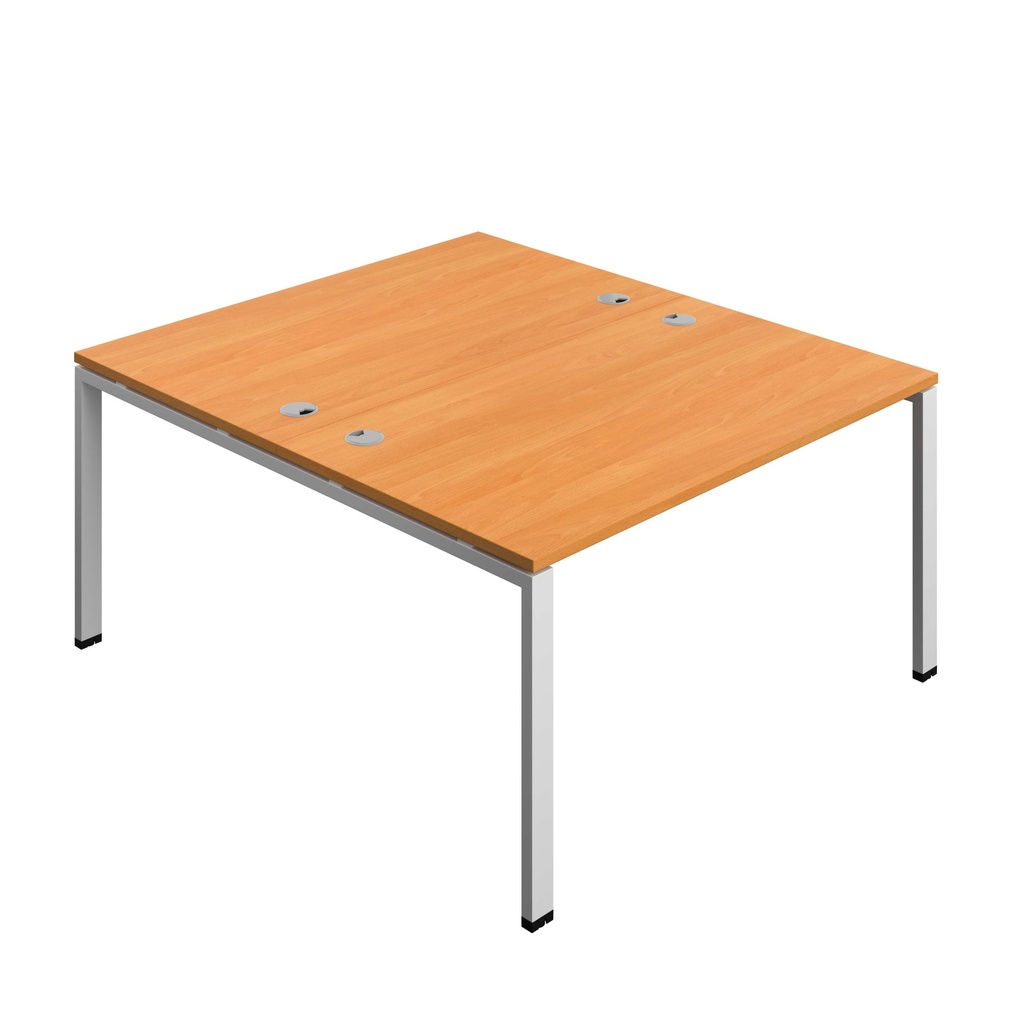 Synergy|2P Bench Desk|Cable Ports|Goal Post|1400X800|Unlimited-Silver