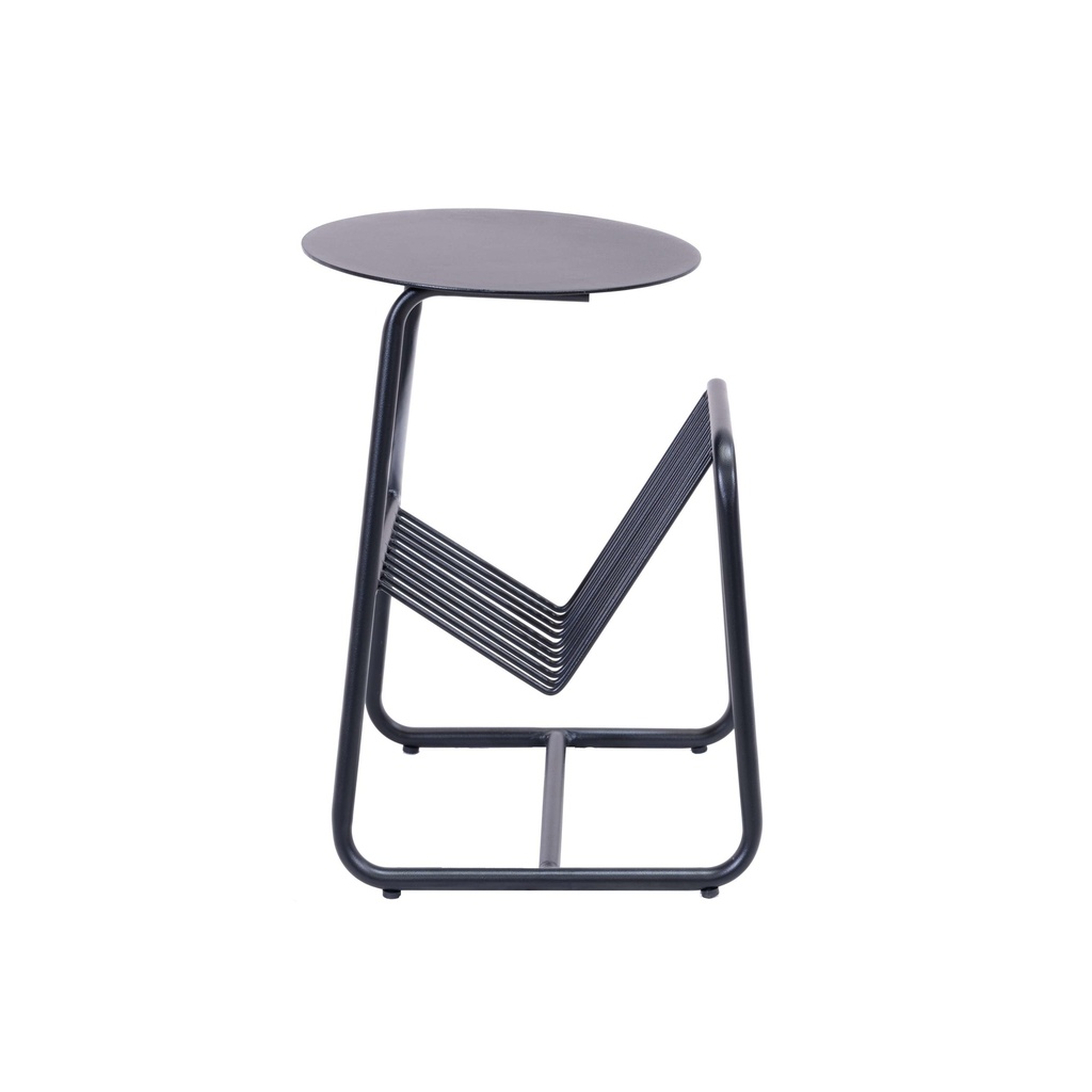 Repose Side Table With Magazine Rack I Black Metal Frame I Black Top