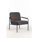Settle Reception Chair  Black Wire Frame  Dark Brown Wooden Arm Pads  Grey Fabric