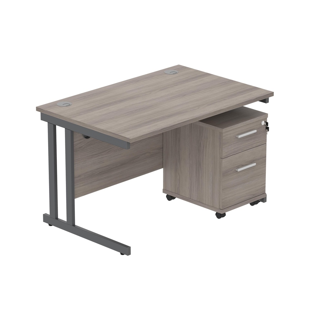 Core|Double Upright|Rectangular Desk With 2 Drawer Mobile Under Desk Pedestal (Fsc)|1200X800|Alaskan Grey Oak-Graphite